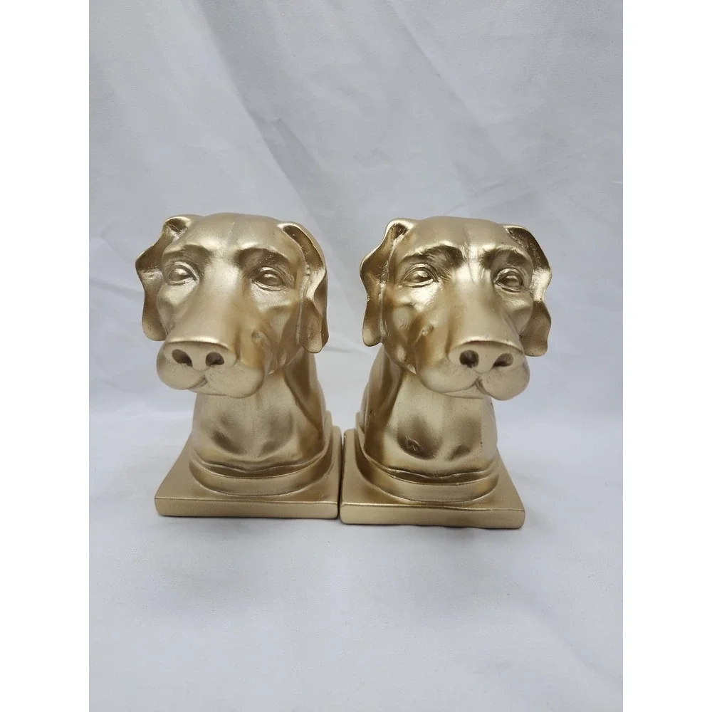 Vintage Style Hand Painted Gold Dog Bust Bookends Labrador 6